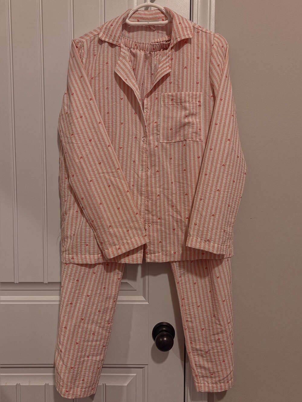 Women's Pink Striped Cotton Pajama Set